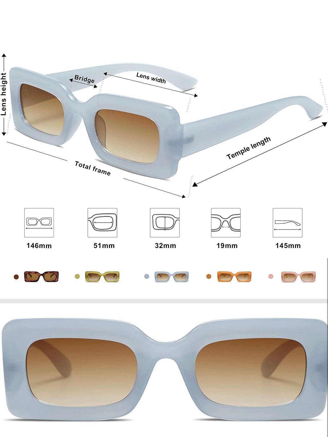 Retro light blue square sunglasses - Wapas