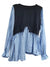 Royal blue and navy blue asymmetric mix fabrics top sweater - Wapas