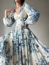 Royal blue and white floral printed maxi dress - Wapas