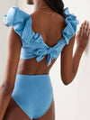 Royal blue solid color ruffles top / bottom bikini - Wapas