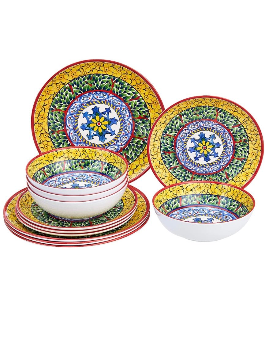 Set of 12 pieces colored melamine tableware - Wapas