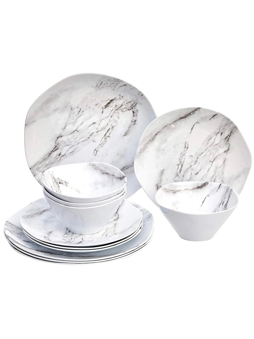 Set of 12 pieces white stone melamine tableware - Wapas