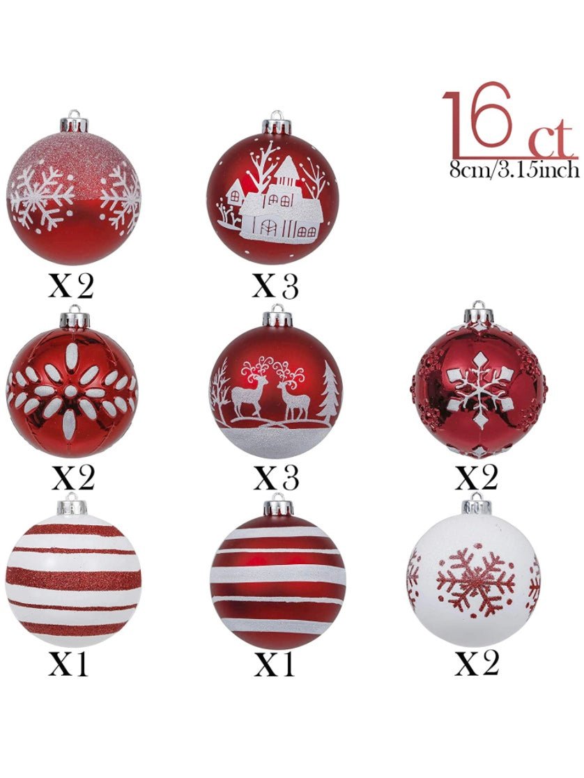 Set of 16 Christmas ball holiday ornaments - Wapas