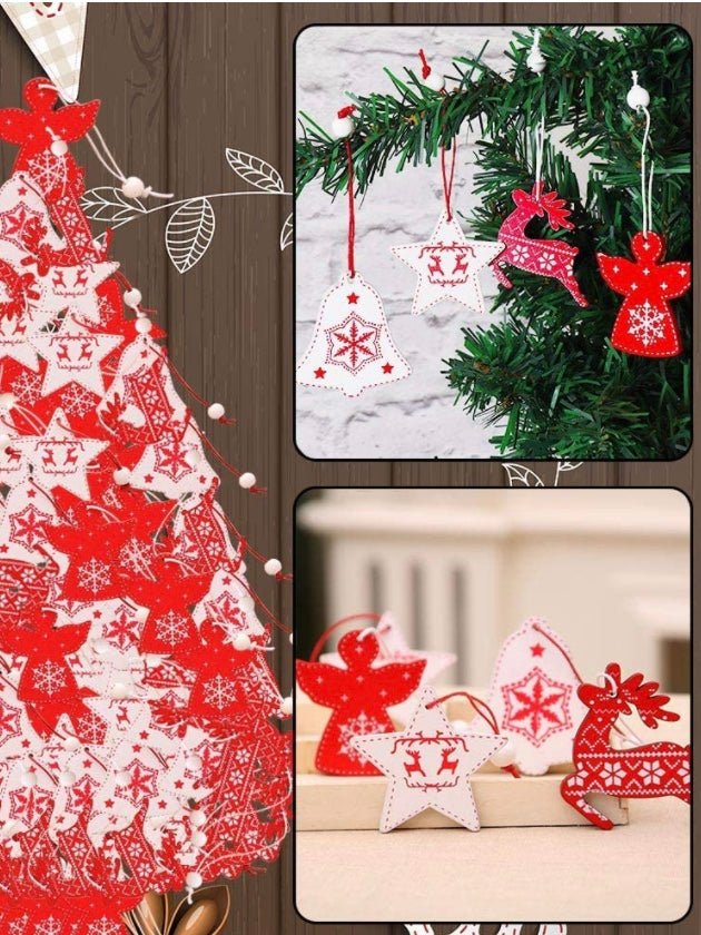 Set of 24 wood Christmas tree ornaments 4 shapes - Wapas