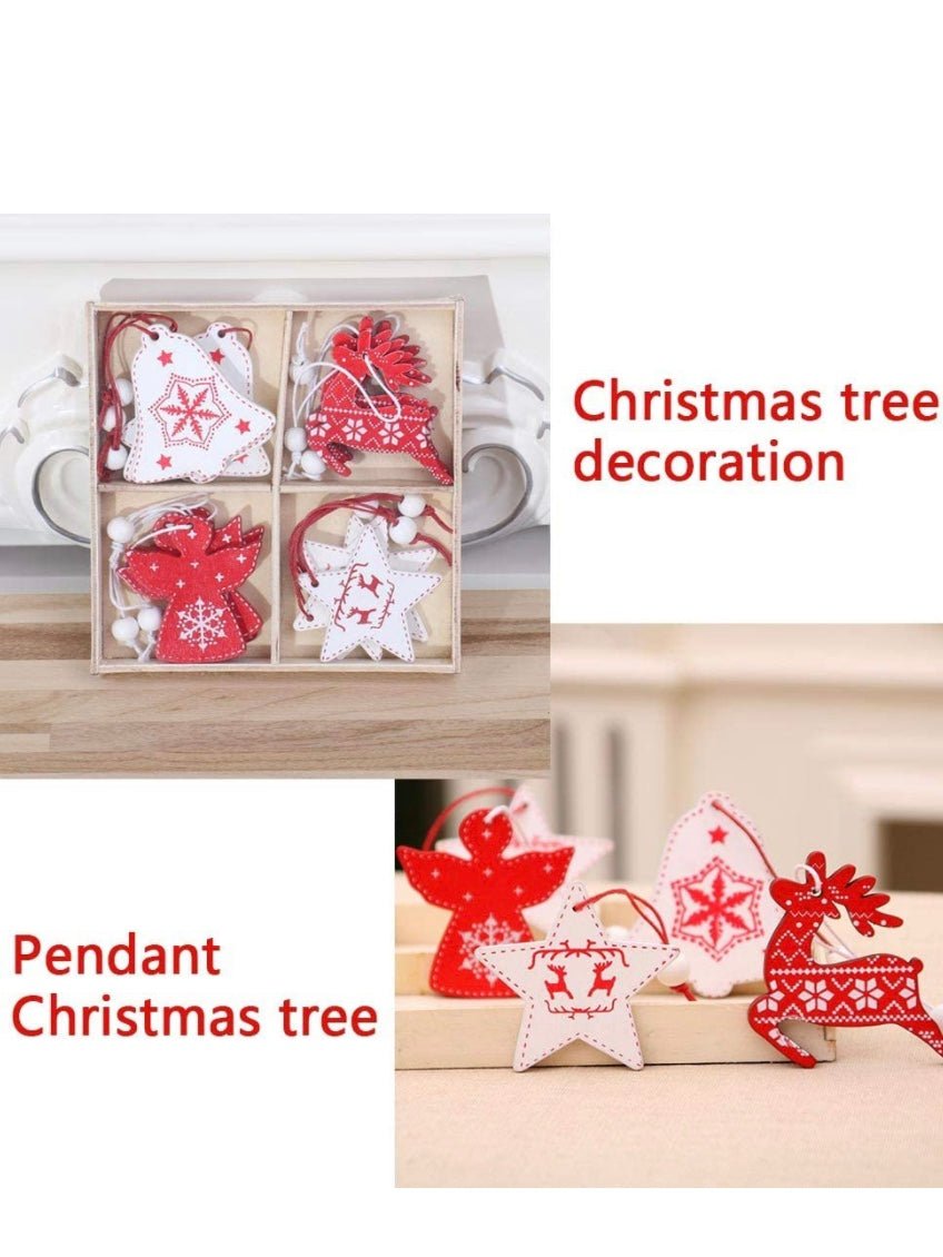 Set of 24 wood Christmas tree ornaments 4 shapes - Wapas