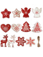 Set of 24 wood Christmas tree ornaments, 6 shapes - Wapas