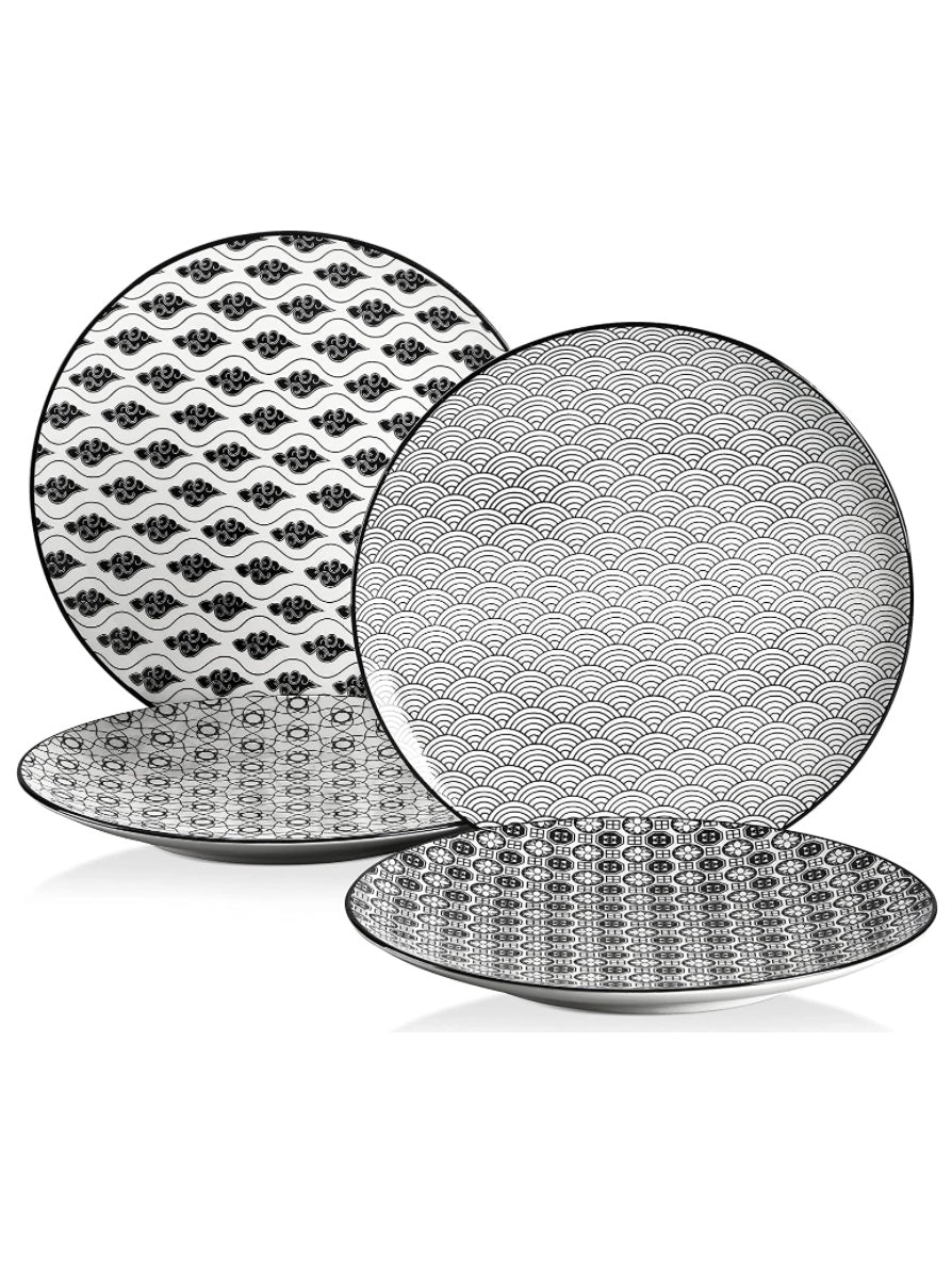 Set of 4 black and white salad or dessert plates - Wapas