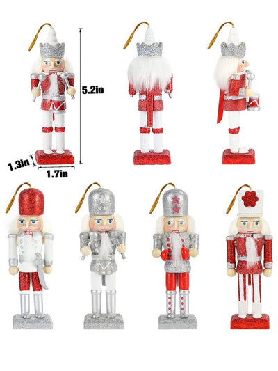 Set of 5 red and silver glitter nutcrackers small size - Wapas