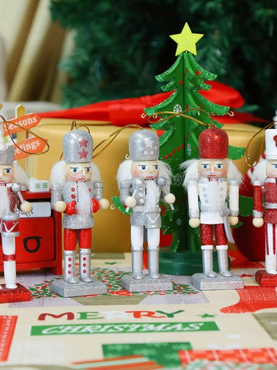 Set of 5 red and silver glitter nutcrackers small size - Wapas