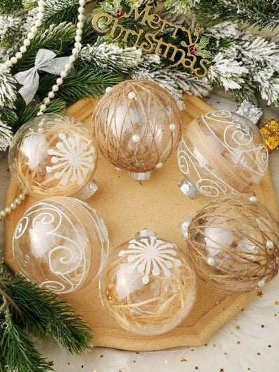 Set of 6 Christmas linen balls ornaments - Wapas