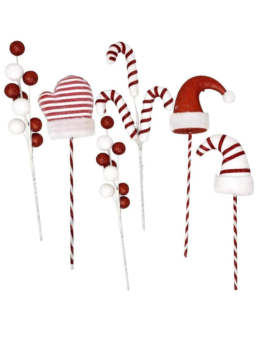 Set of 6 red and white mixed Christmas picks - Wapas