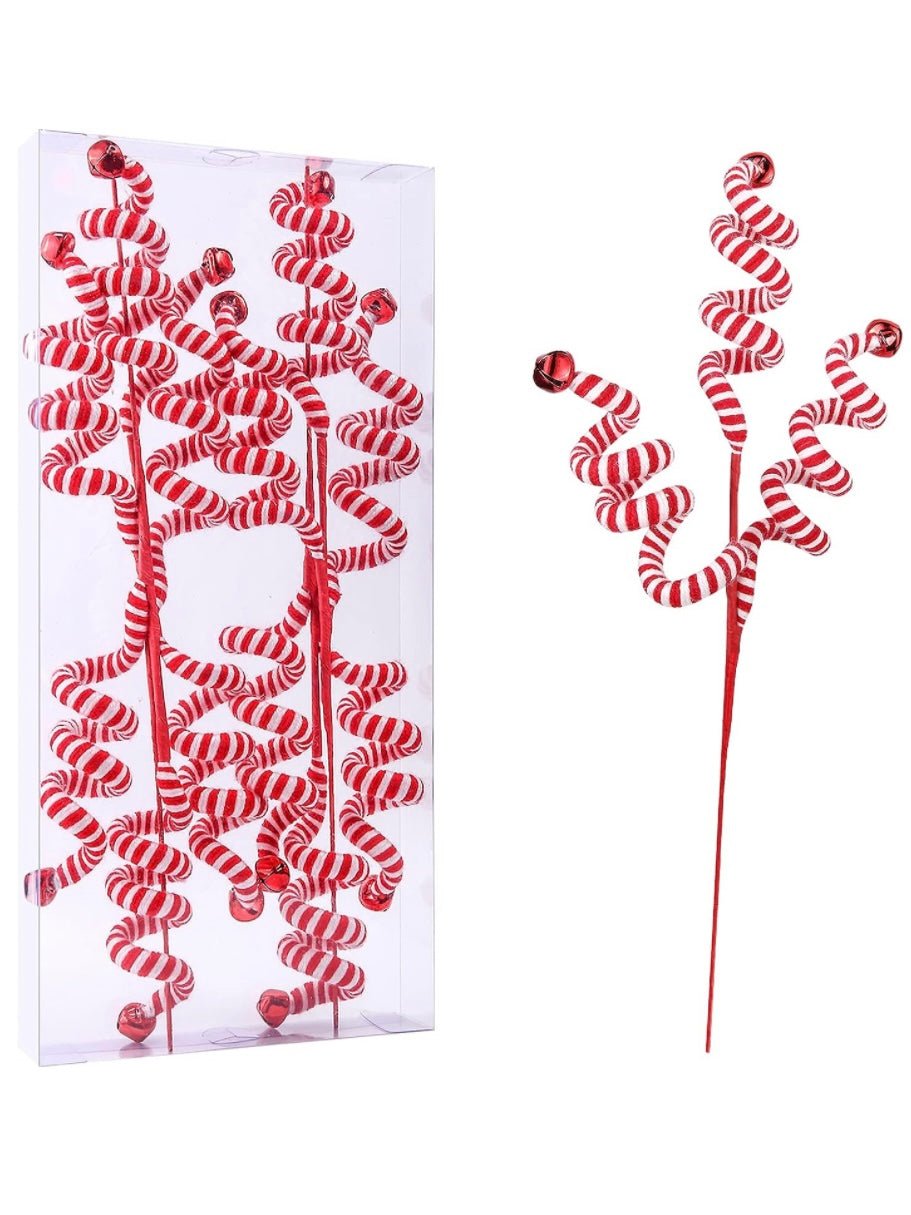 Set of 6 red and white spiral Christmas picks - Wapas