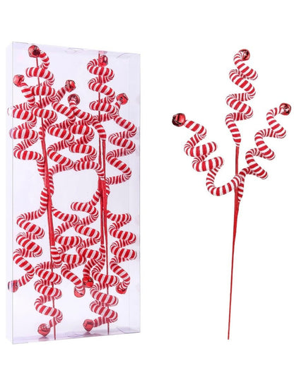 Set of 6 red and white spiral Christmas picks - Wapas