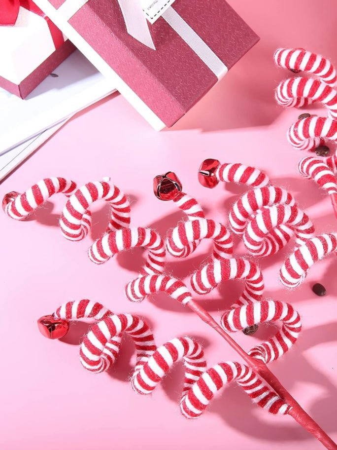 Set of 6 red and white spiral Christmas picks - Wapas