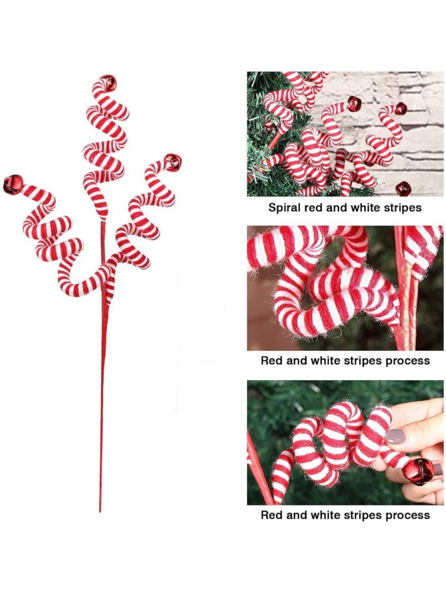 Set of 6 red and white spiral Christmas picks - Wapas