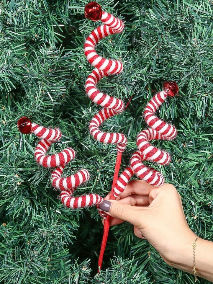 Set of 6 red and white spiral Christmas picks - Wapas