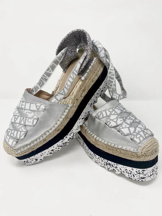 Silver canvas espadrilles tractor platform - Wapas