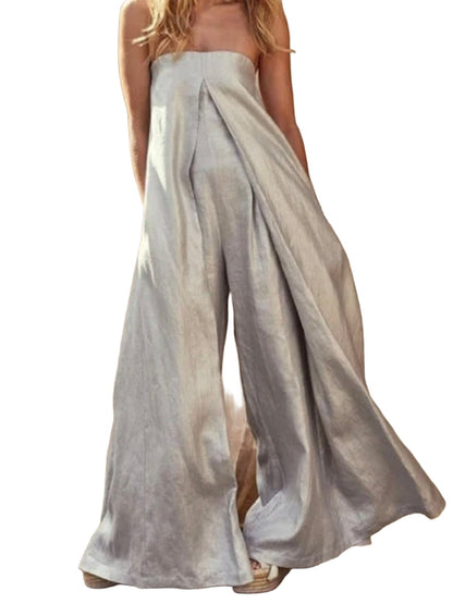 Silver metallic look strapless wide leg jumper - Wapas