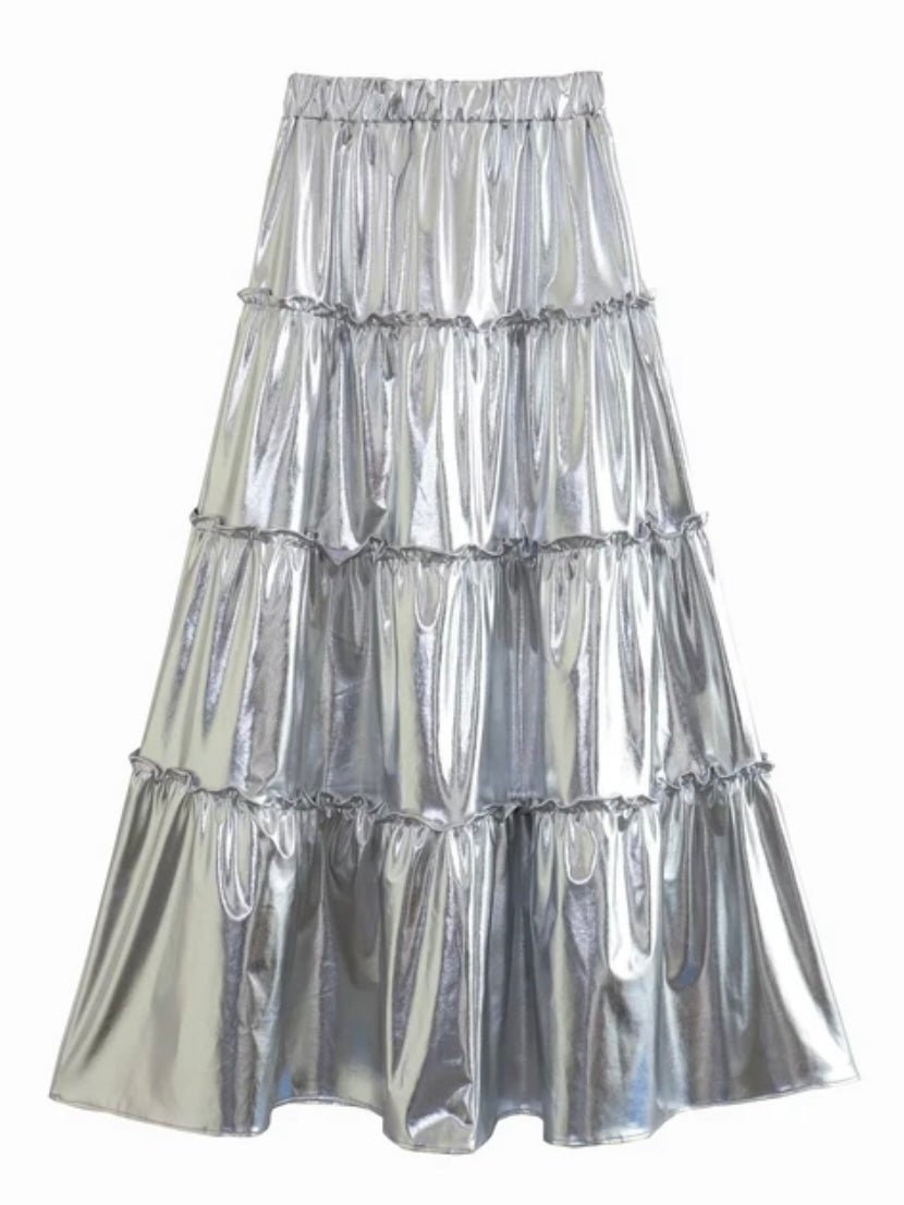 Silver metallic tube maxi skirt - Wapas