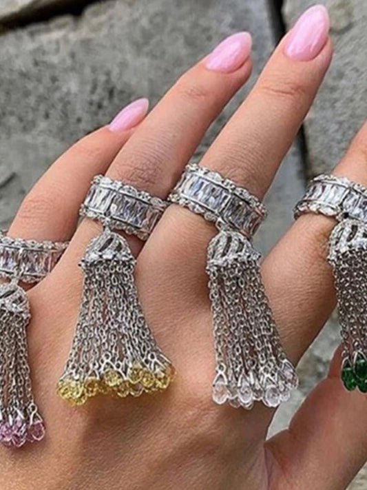 Silver tassel colors stones ring - Wapas