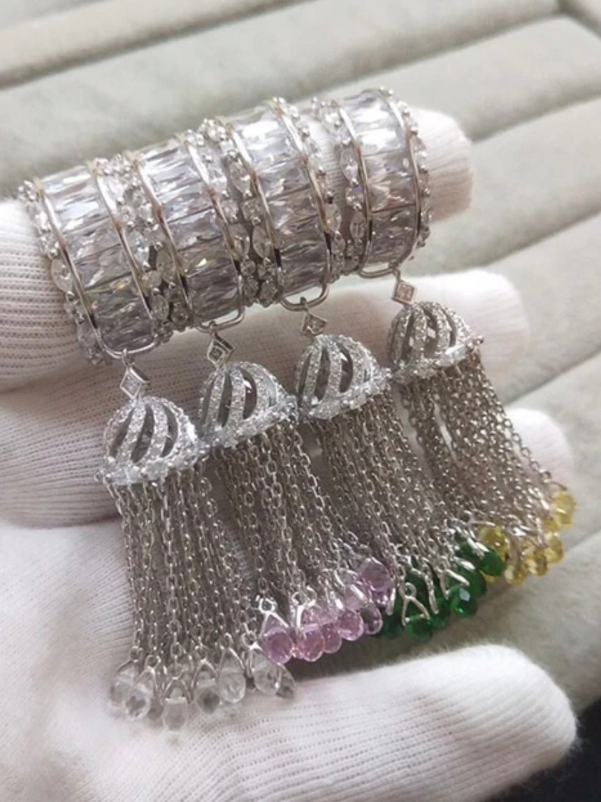 Silver tassel colors stones ring - Wapas