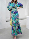 Turquoise and purple floral pattern maxi dress - Wapas