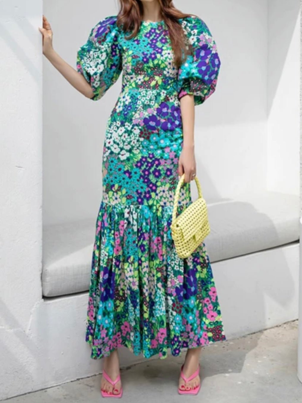 Turquoise and purple floral pattern maxi dress - Wapas