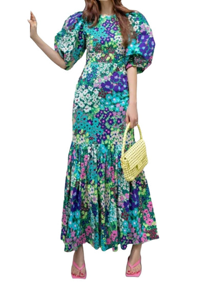 Turquoise and purple floral pattern maxi dress - Wapas