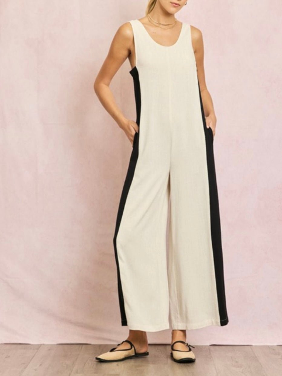 White and black contrast casual Capri jumper overall - Wapas