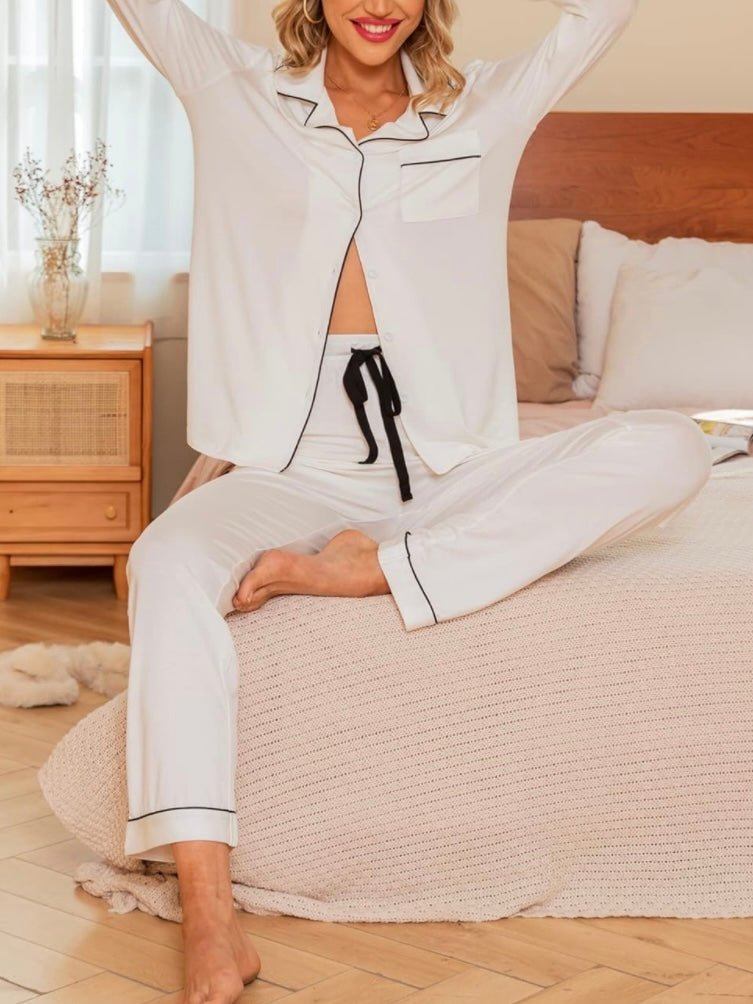 White and black details pijama set - Wapas