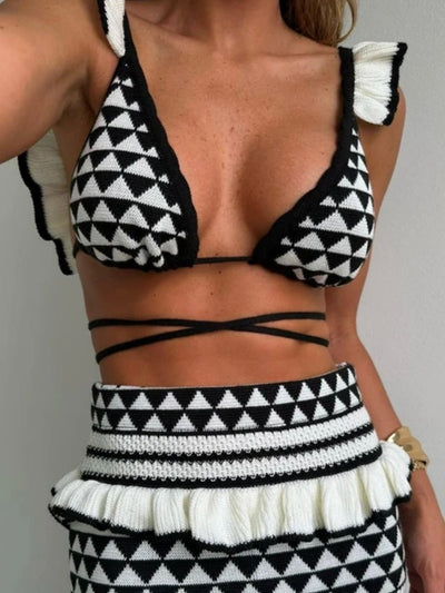 White and black details set top and tube skirt - Wapas