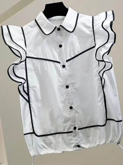 White and black edge ruffle shirt - Wapas