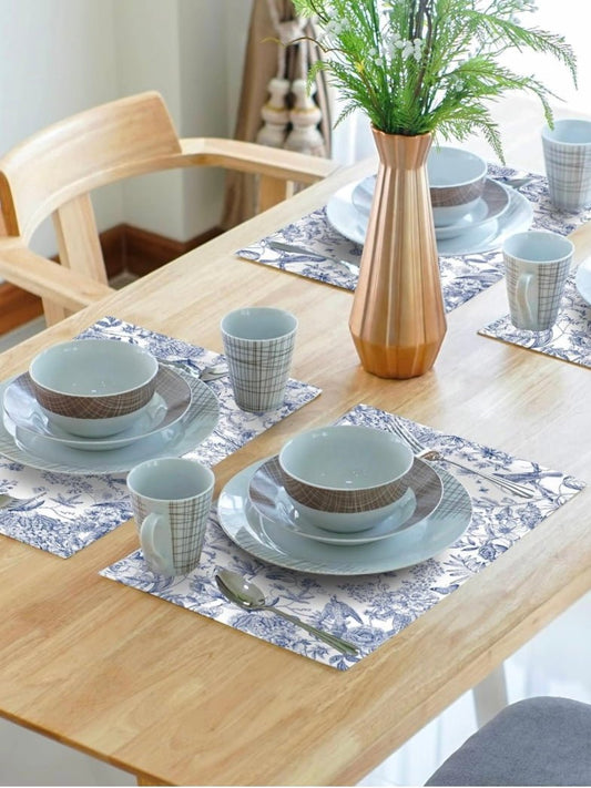 White and blue hydrangea rectangle placemats set - Wapas