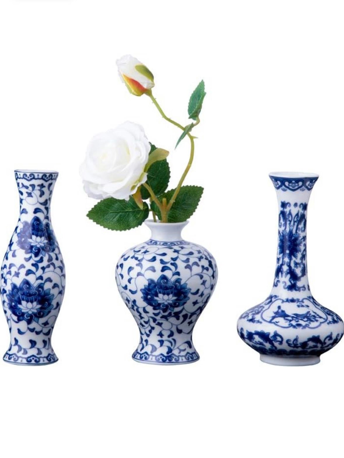 White and blue Italian collection ceramic vase, set of 3 - Wapas