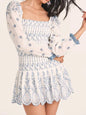 White and blue long sleeves lace mini dress - Wapas