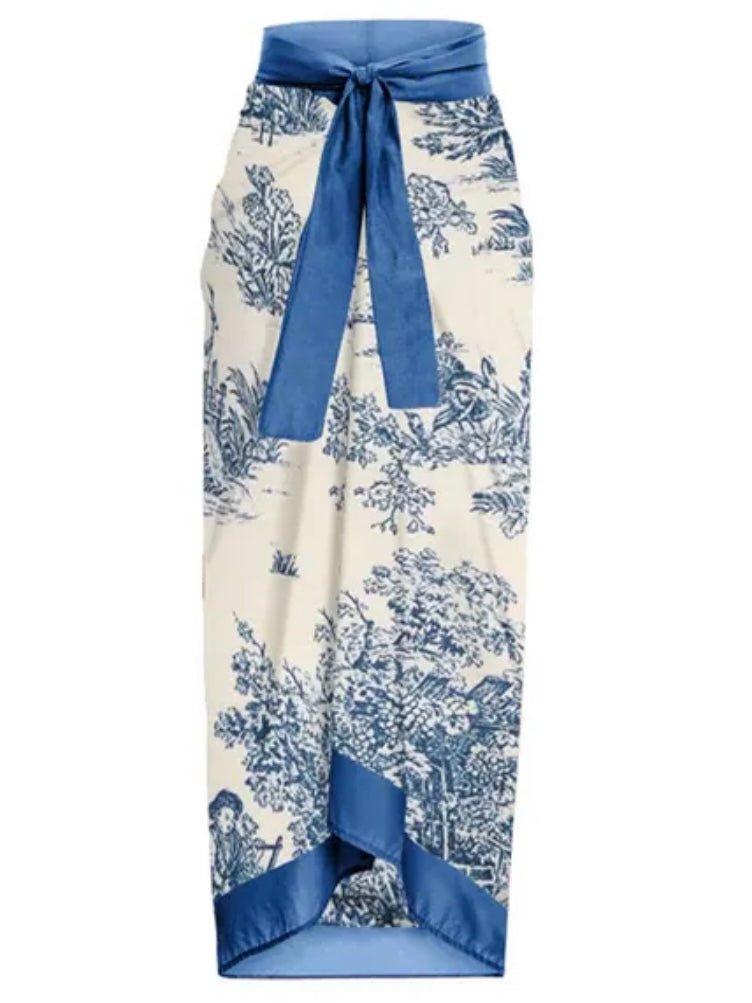 White and blue printed set of 2 swimsuit and maxi skirt - Wapas