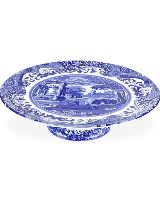 White and blue royal floral pattern cake stand high plate - Wapas