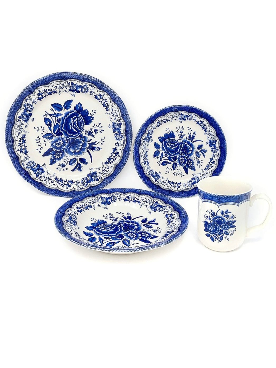 White and blue royal floral pattern dinnerware set - Wapas