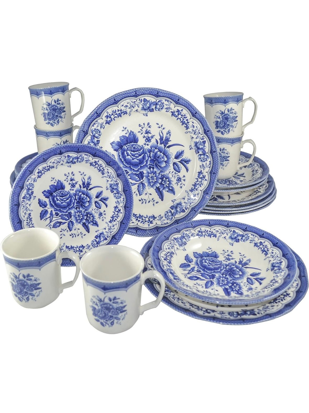 White and blue royal floral pattern dinnerware set - Wapas