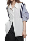 White and blue sleeves mix fabrics shirt - Wapas