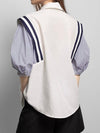 White and blue sleeves mix fabrics shirt - Wapas