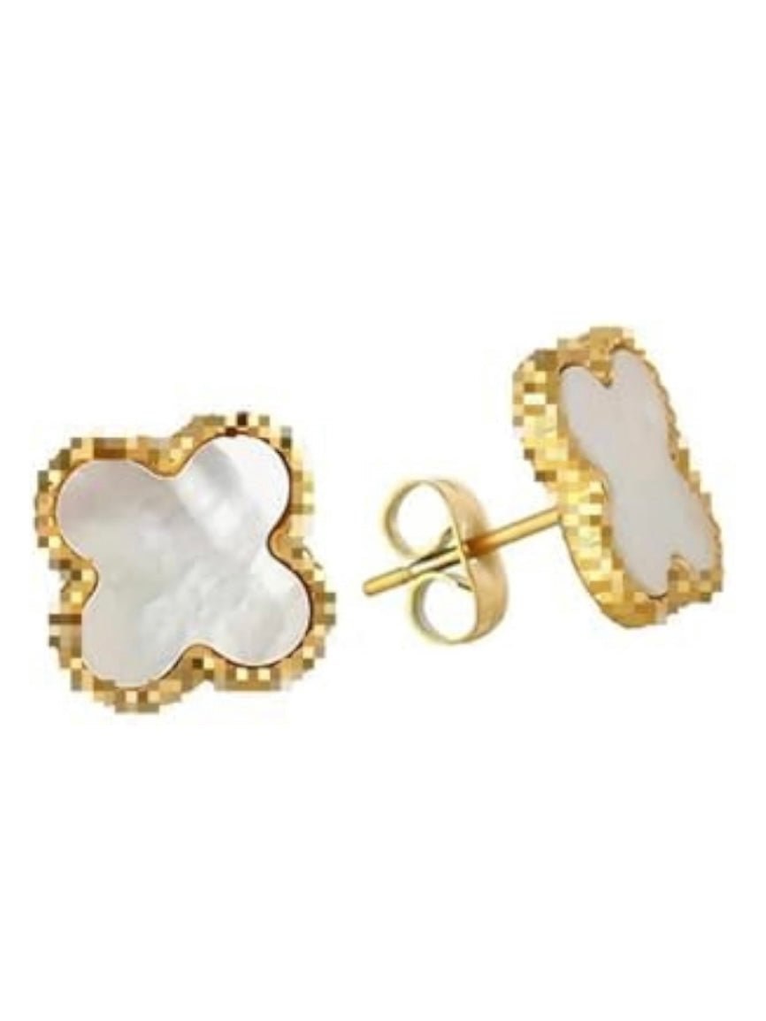 White and golden shamrock earrings - Wapas