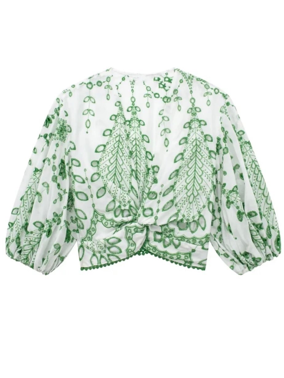 White and green embroidered set of 2 shirt and shorts pants - Wapas