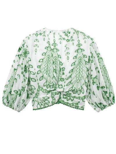 White and green embroidered set of 2 shirt and shorts pants - Wapas