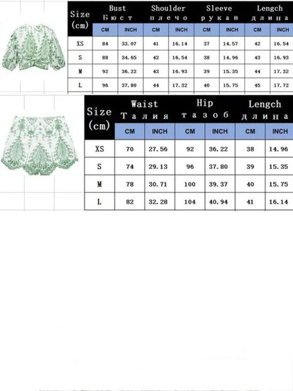 White and green embroidered set of 2 shirt and shorts pants - Wapas