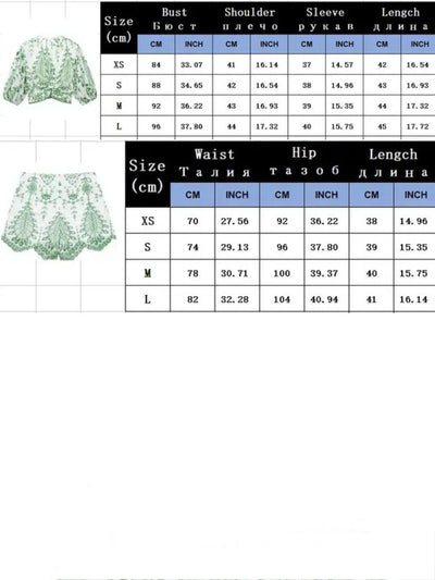White and green embroidered set of 2 shirt and shorts pants - Wapas