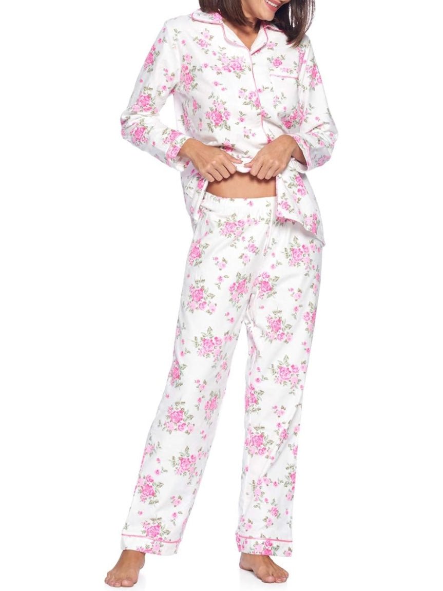 White and pink floral pijama set - Wapas