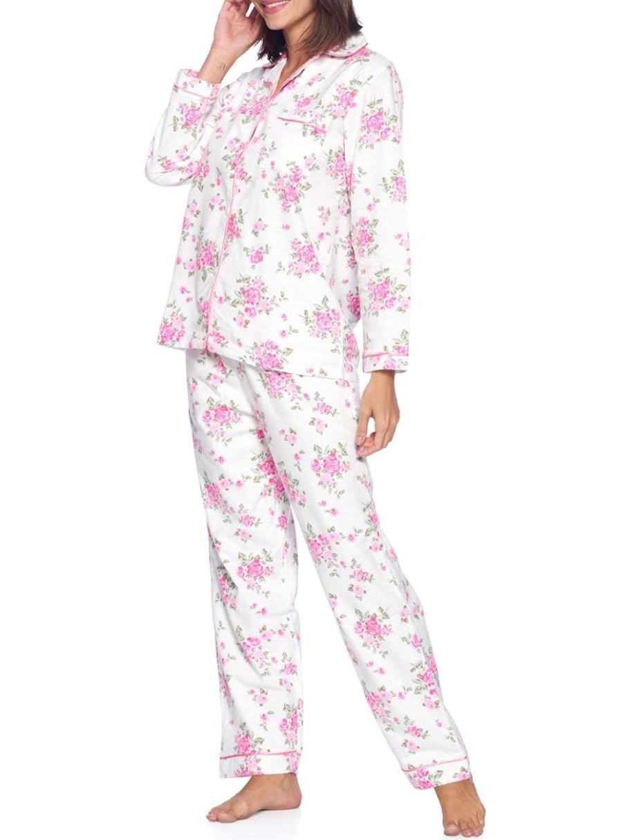 White and pink floral pijama set - Wapas