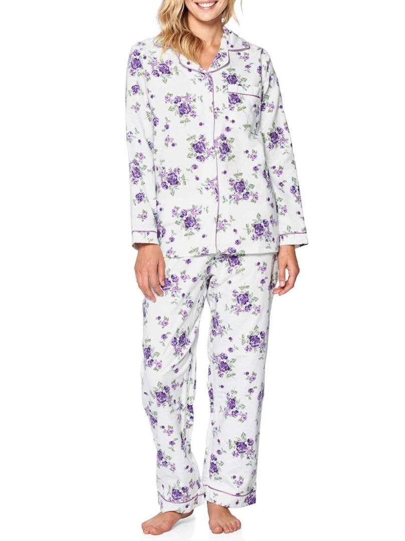 White and purple floral pijama set - Wapas