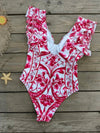White and red set of 2 swimsuit and short floral printed - Wapas